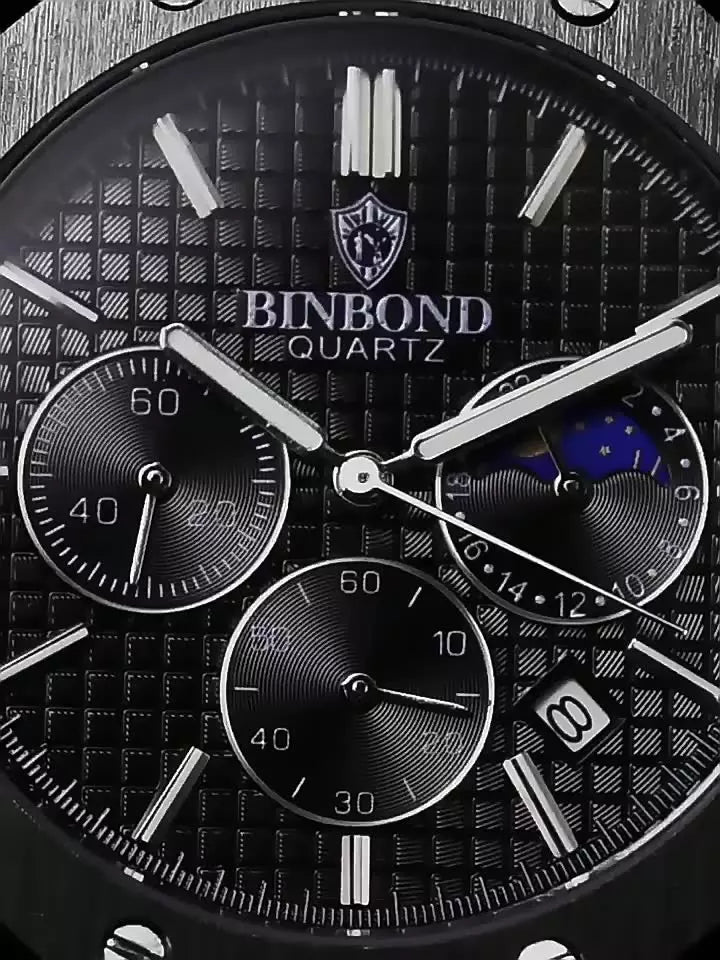 BINBOND B0161 Relógio Multifuncional Esportivo B0161 Faixa De Aço Masculina À Prova D'água Quartzo