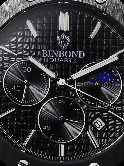 BINBOND B0161 Relógio Multifuncional Esportivo B0161 Faixa De Aço Masculina À Prova D'água Quartzo