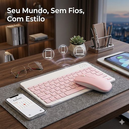 Teclado Bluetooth Ultrafino Premium – Recarregável, Silencioso e Universal para Tablet, Celular e PC
