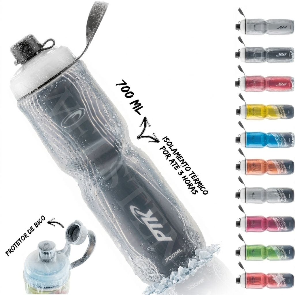 Garrafa Squeeze Térmica 700ml PTK – Isolamento até 3h, Alça de Segurança e Bico Protetor (Ideal para Ciclismo e Academia)