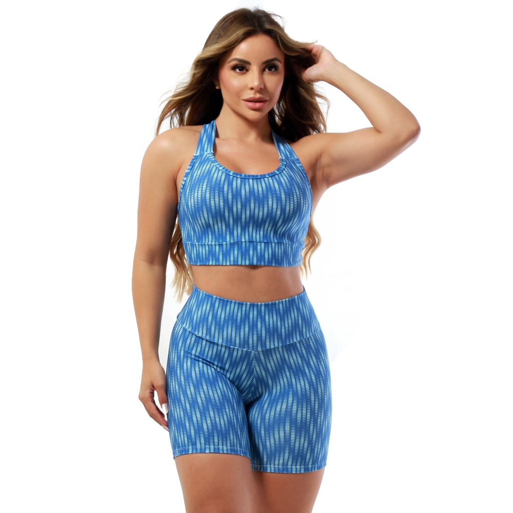 Kit 05 Conjuntos Fitness Femininos A11 – Short e Top para Academia Liso e Estampado