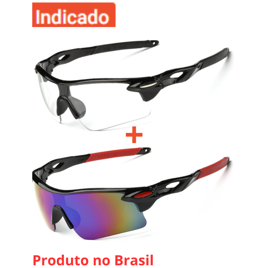 Óculos de Ciclismo Proteção UV 400 MTB Esportivo Espelhado / Bike Corrida Ciclista kit 2pç