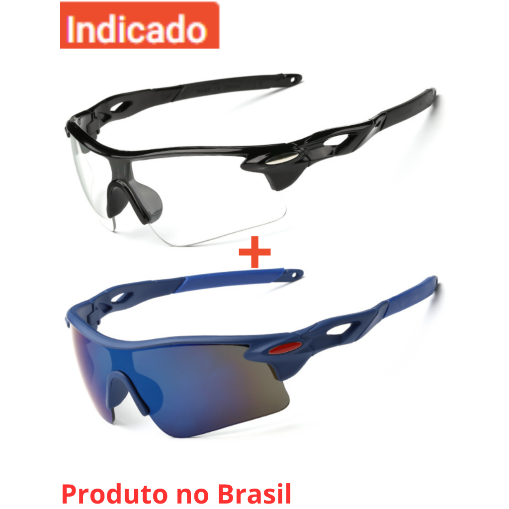 Óculos de Ciclismo Proteção UV 400 MTB Esportivo Espelhado / Bike Corrida Ciclista kit 2pç