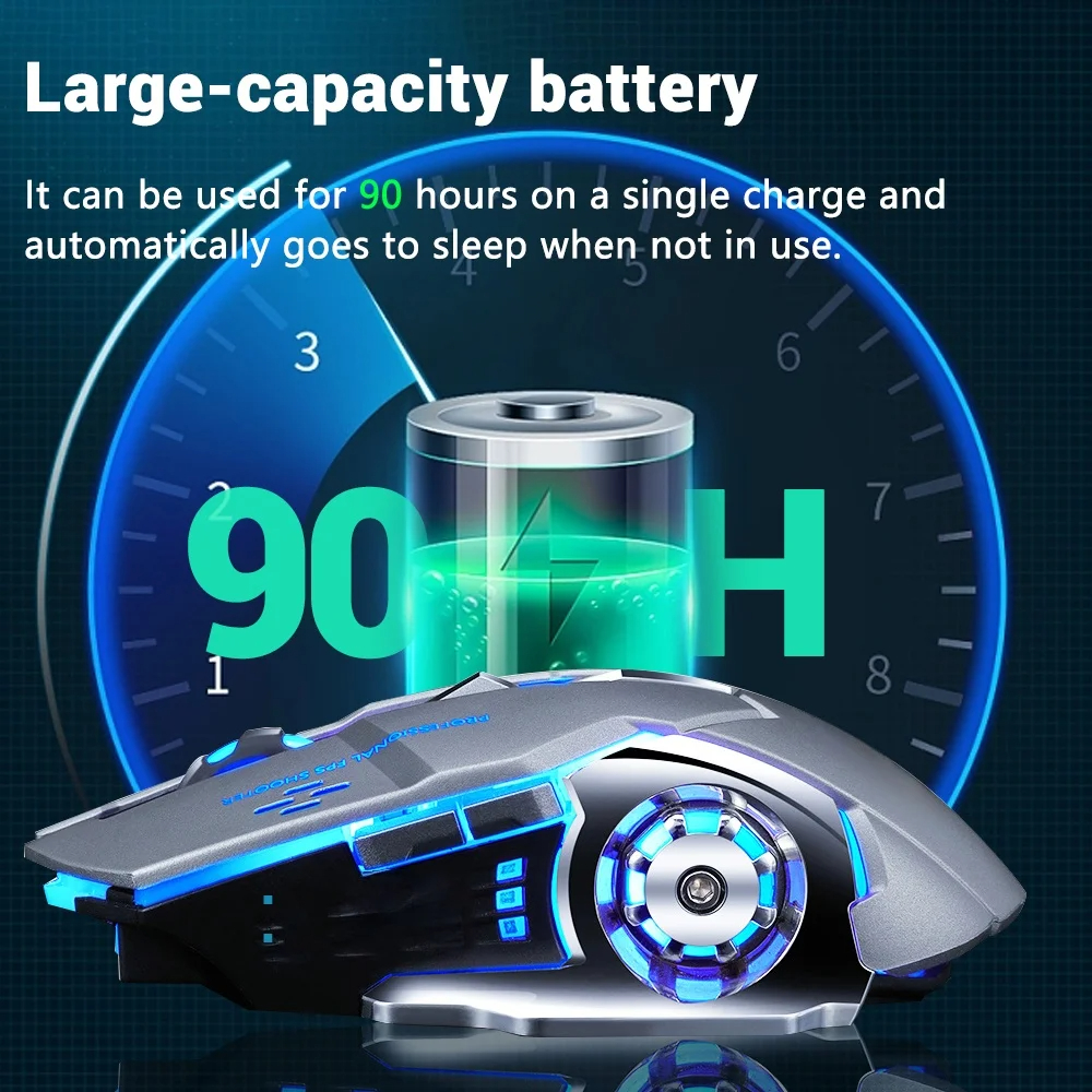 Mouse Gamer T-wolf Q13 Sem Fio Recarregável Preto - 6 Botões