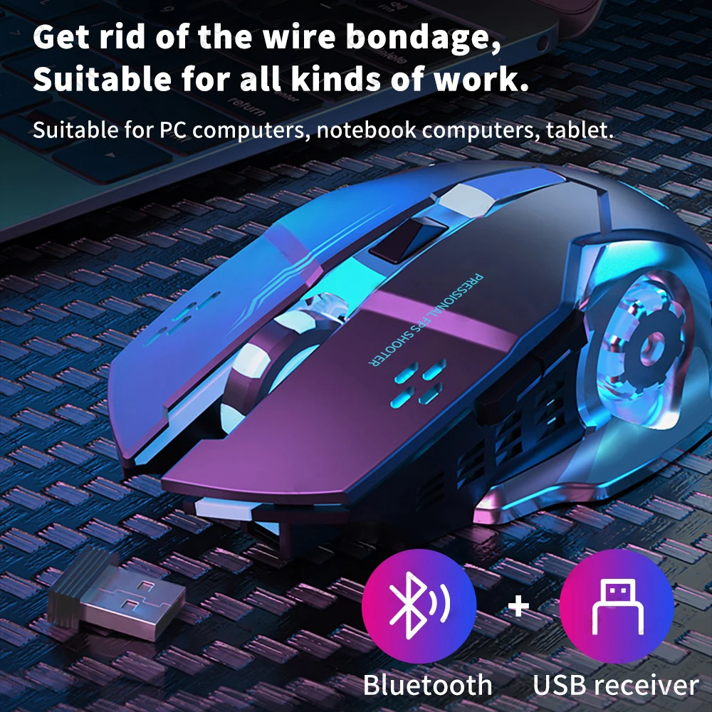Mouse Gamer T-wolf Q13 Sem Fio Recarregável Preto - 6 Botões