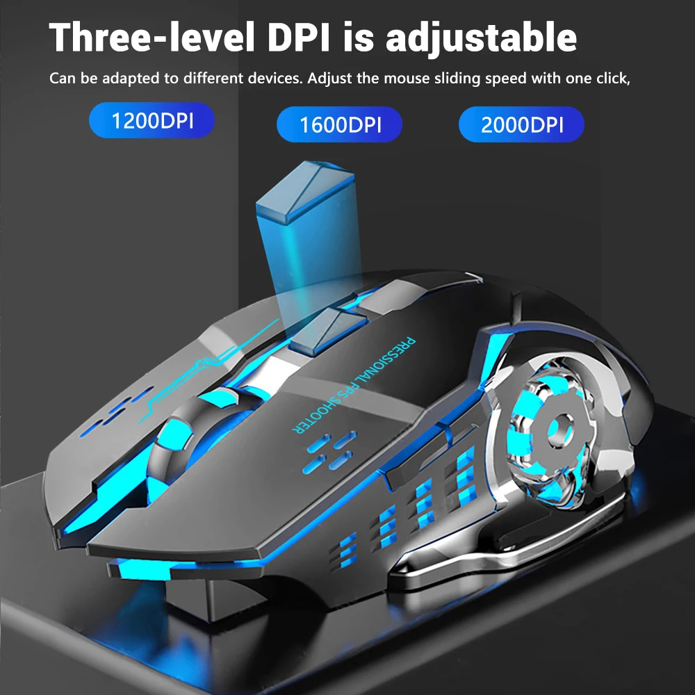 Mouse Gamer T-wolf Q13 Sem Fio Recarregável Preto - 6 Botões