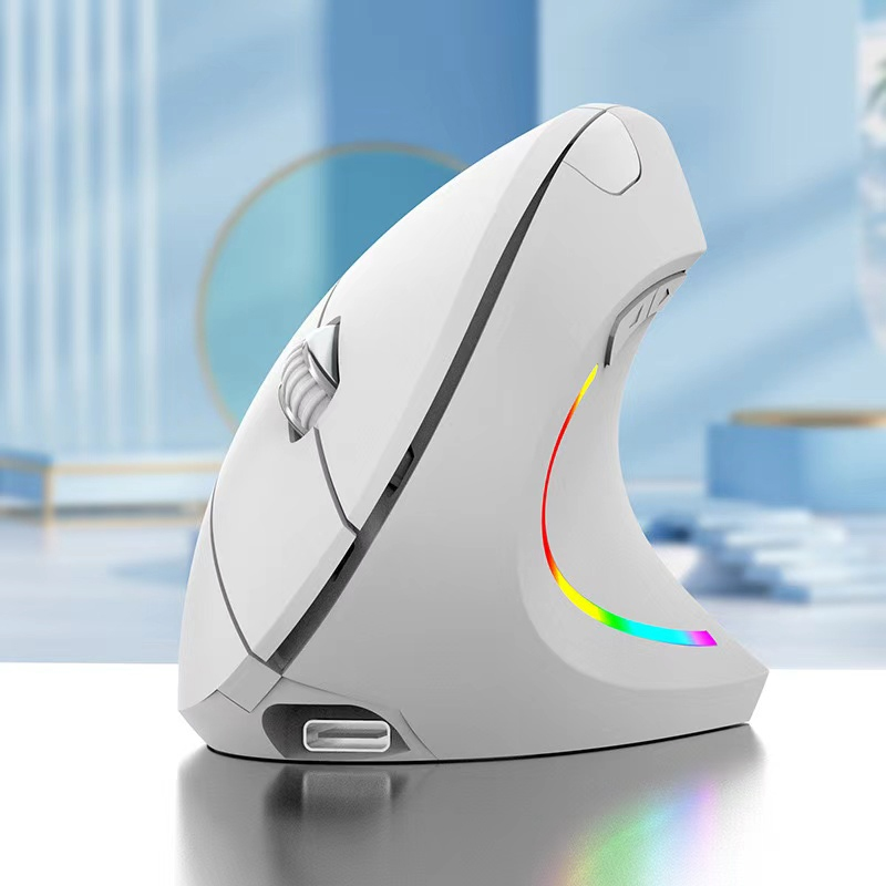 2.4GHz sem fio mouse vertical, 6 botões com luz RGB, 1600 DPI ajustável, para computadores e laptops