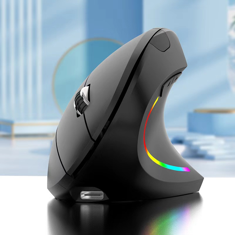 2.4GHz sem fio mouse vertical, 6 botões com luz RGB, 1600 DPI ajustável, para computadores e laptops