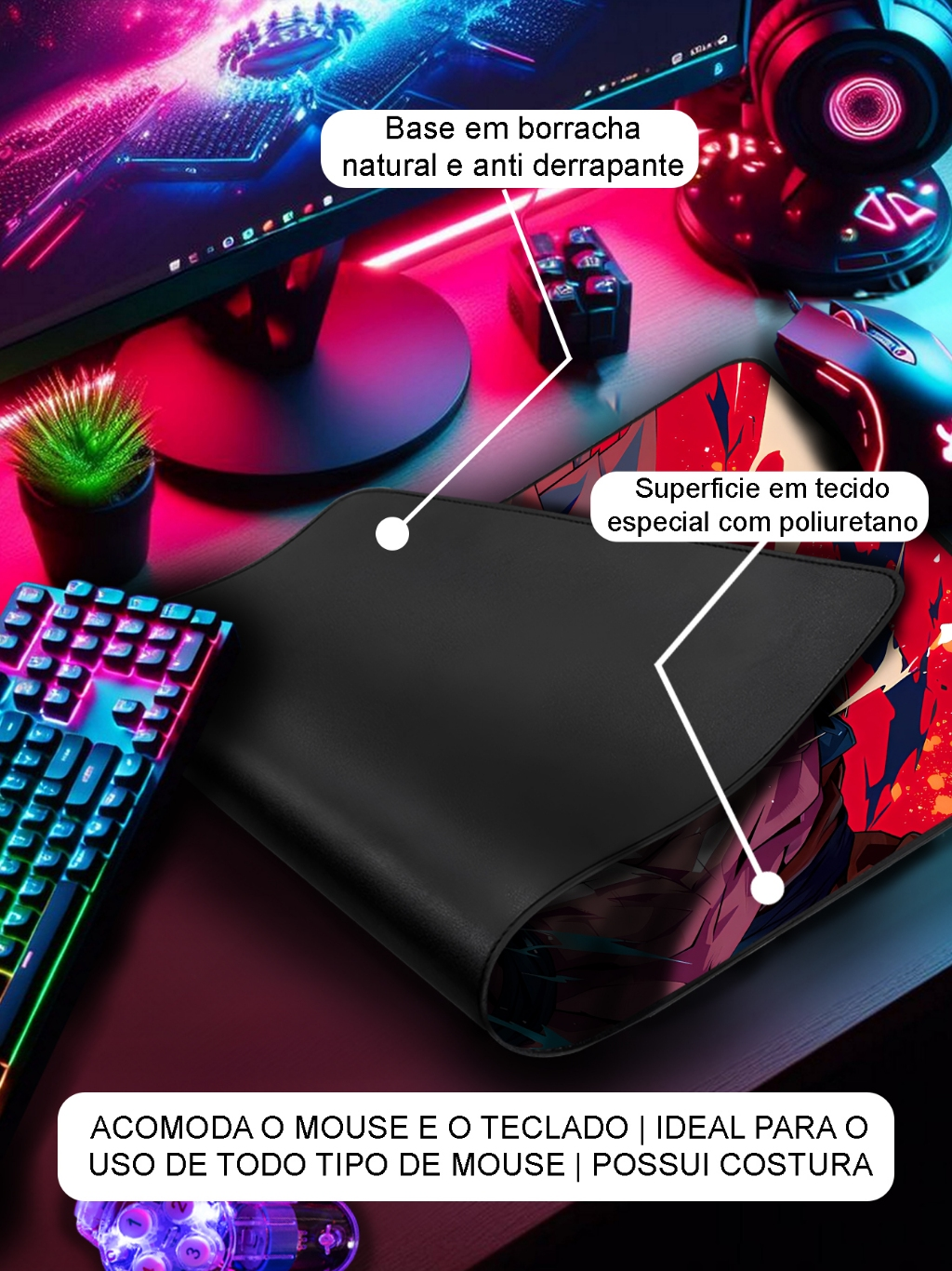 Mouse Pad P/ Desktop Gamer com Estampas Anime e Jogos IA 1