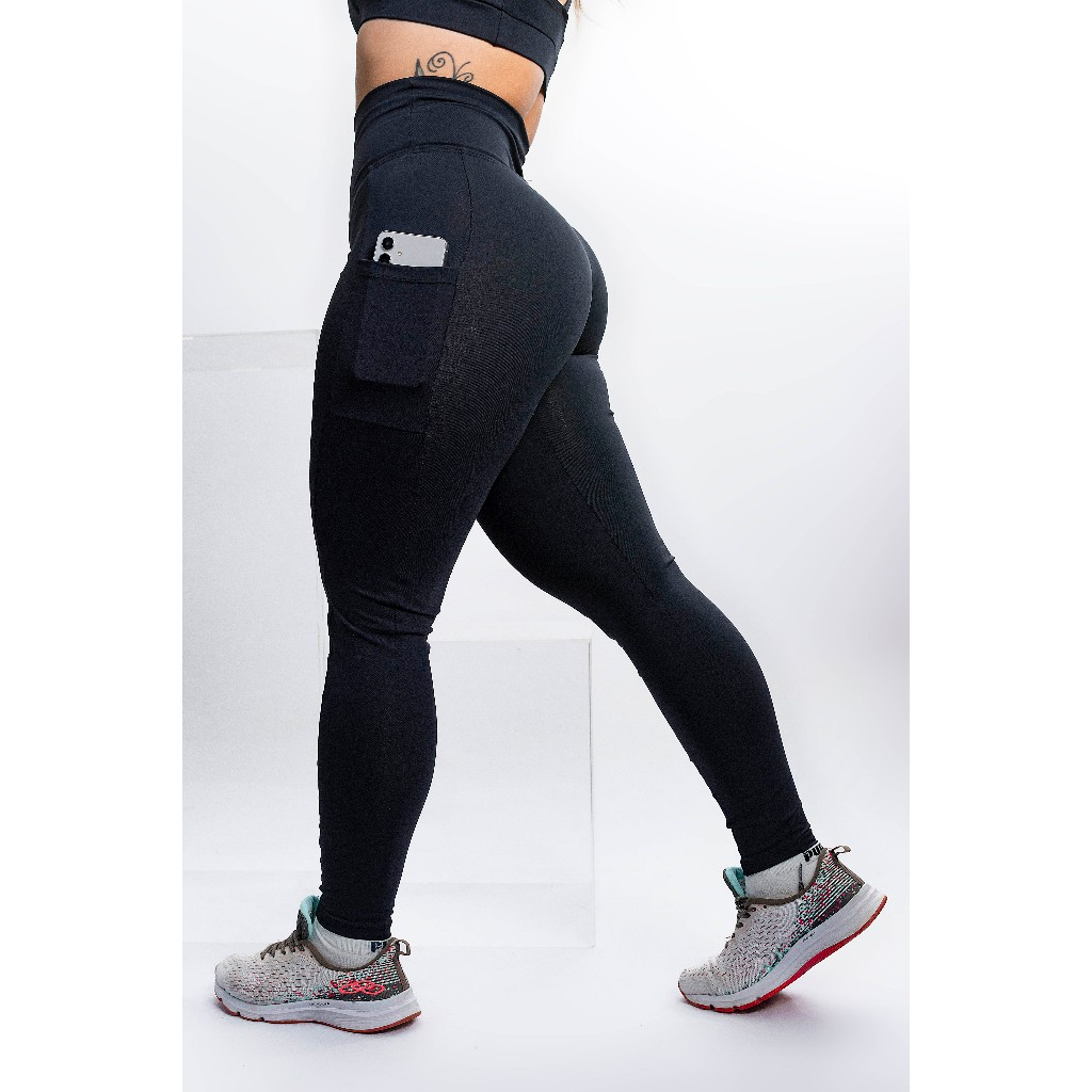 Kit 3 Calças c/ Bolso Cos Alto Reforçada Academia Corrida Trabalho