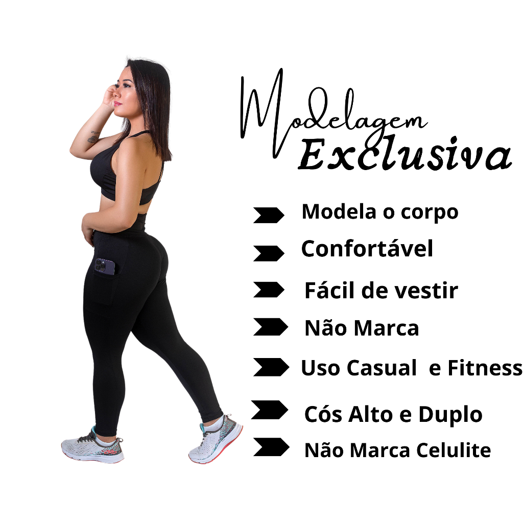 Kit 3 Calças c/ Bolso Cos Alto Reforçada Academia Corrida Trabalho
