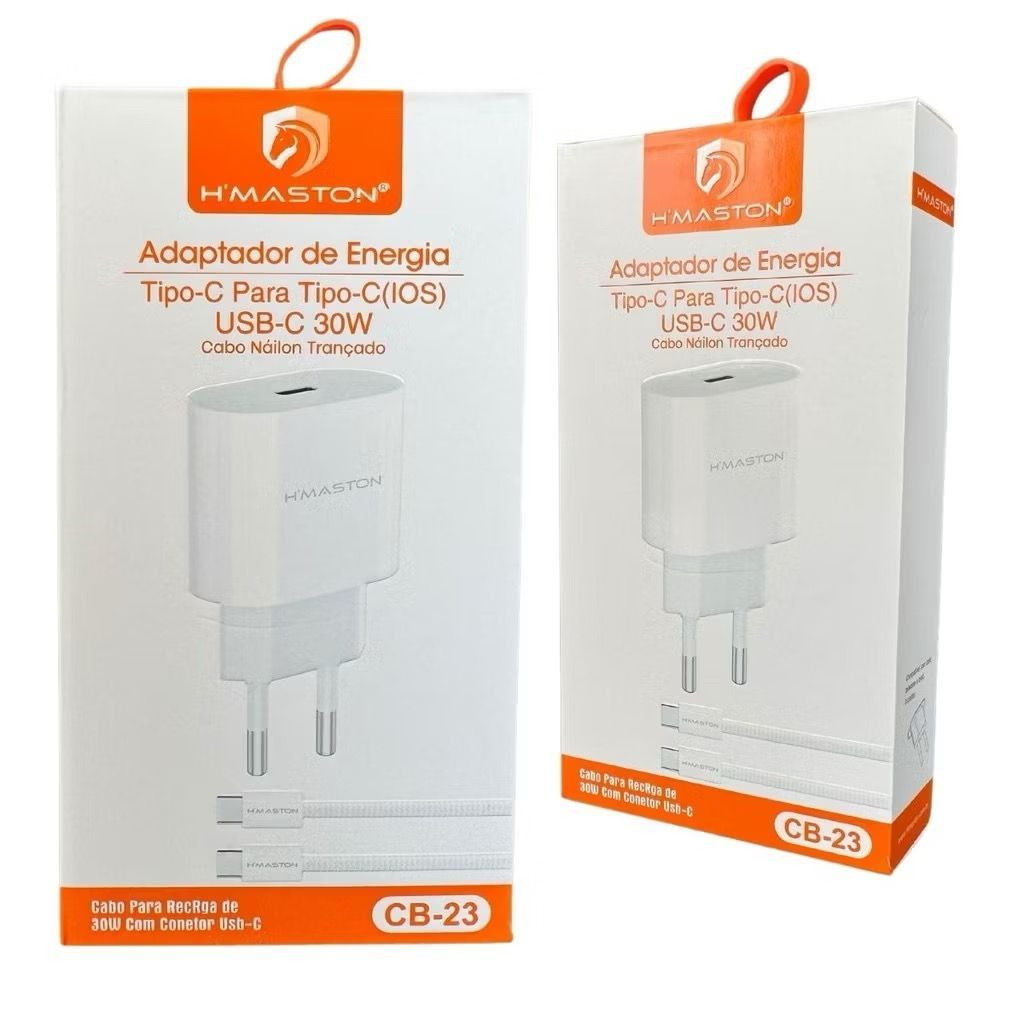 H'Maston CB23 iPhone 15 Iphone 16 Turbo Tipo-C 30W + Cabo Tipo-C para Tipo-C