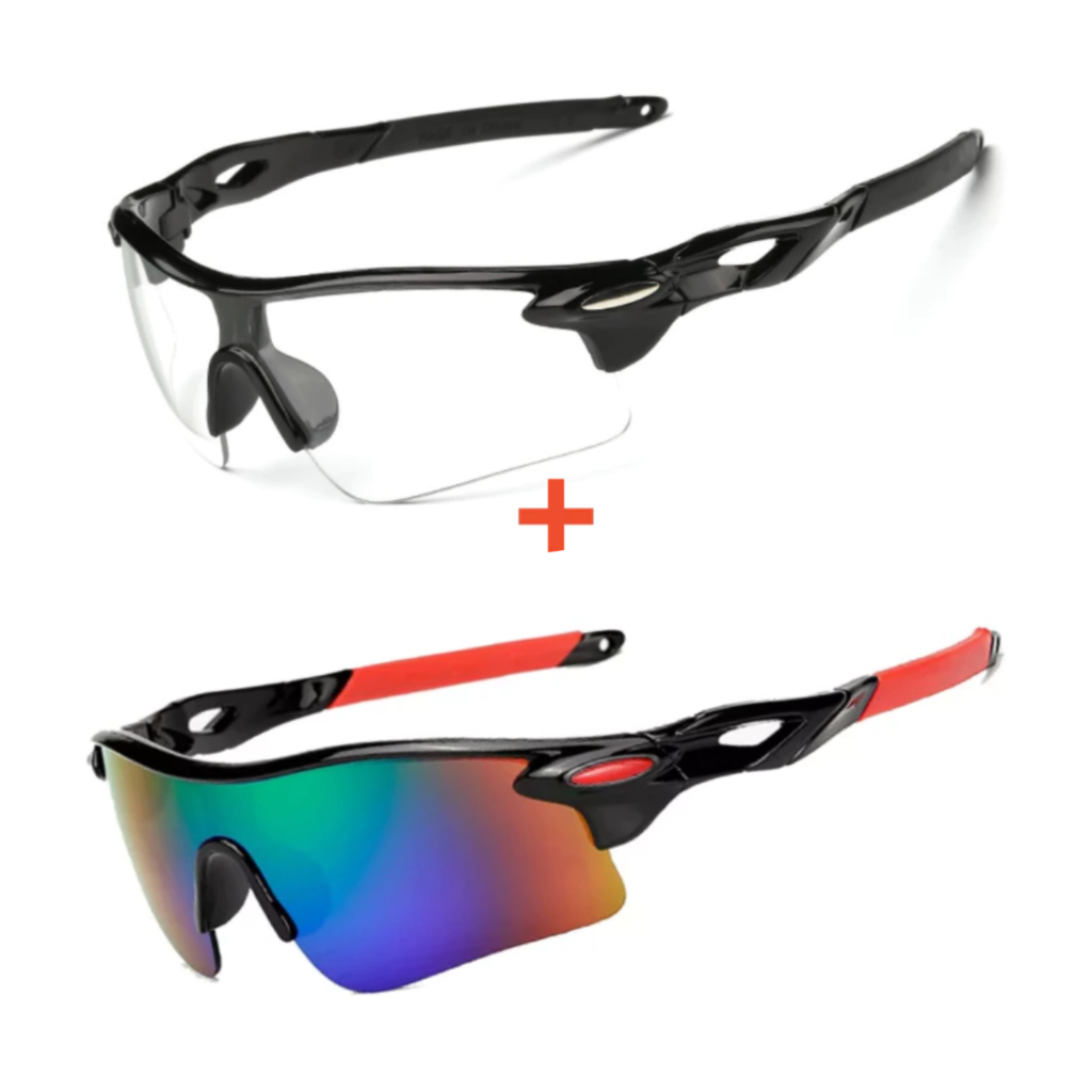 Óculos de Ciclismo Proteção UV 400 MTB Esportivo Espelhado / Bike Corrida Ciclista kit 2pç