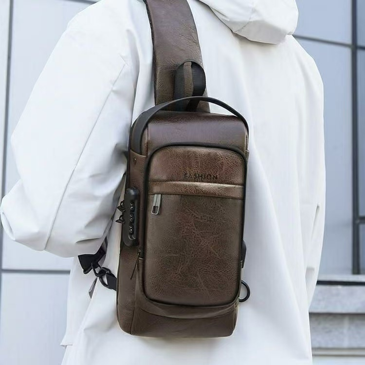 Mochila De Peito Masculina À Prova D'água Com Trava De Código Usb Alta Qualidade - ANA