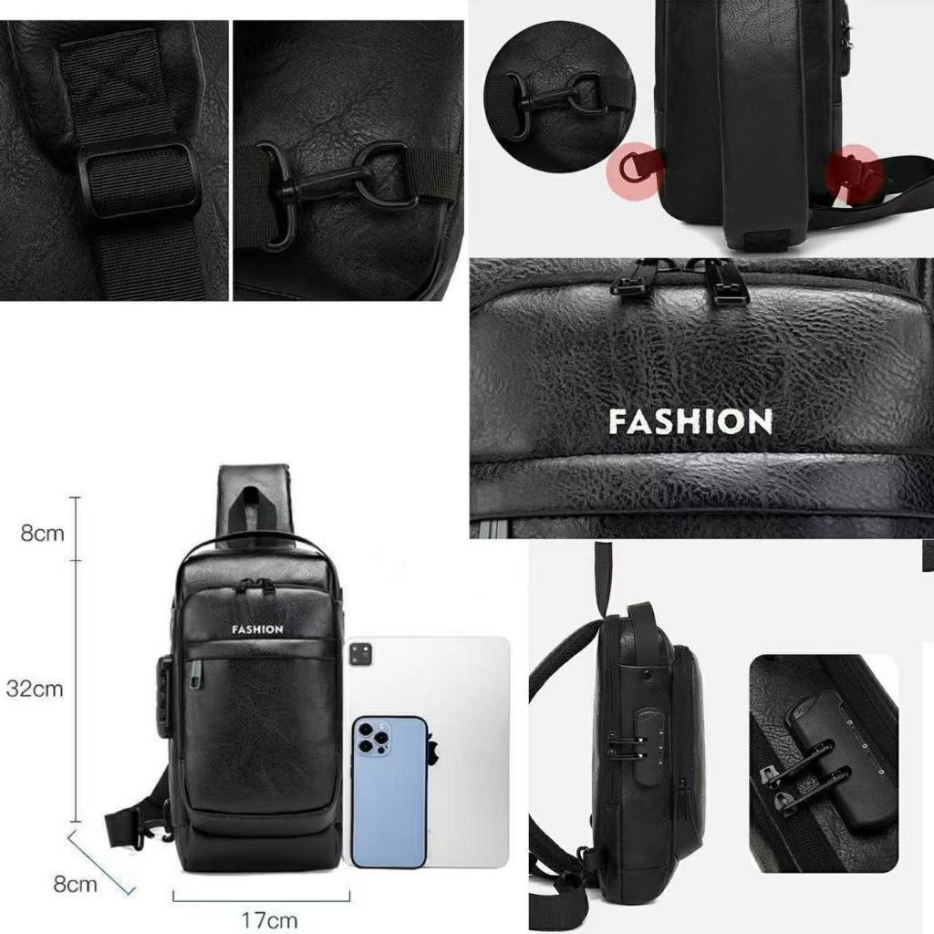 Mochila De Peito Masculina À Prova D'água Com Trava De Código Usb Alta Qualidade - ANA
