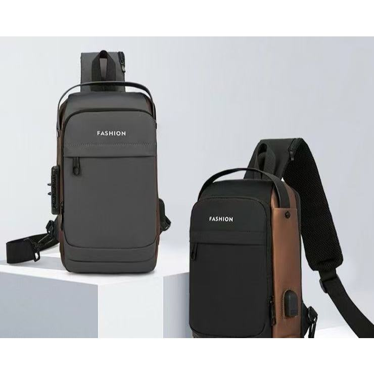 Mochila De Peito Masculina À Prova D'água Com Trava De Código Usb Alta Qualidade - ANA