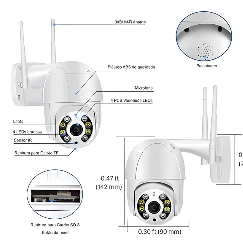 Câmera A8 Externa Ip A Prova D'água - Infravermelho Alarme Wifi Hd Sensor De Movimento Bivolt