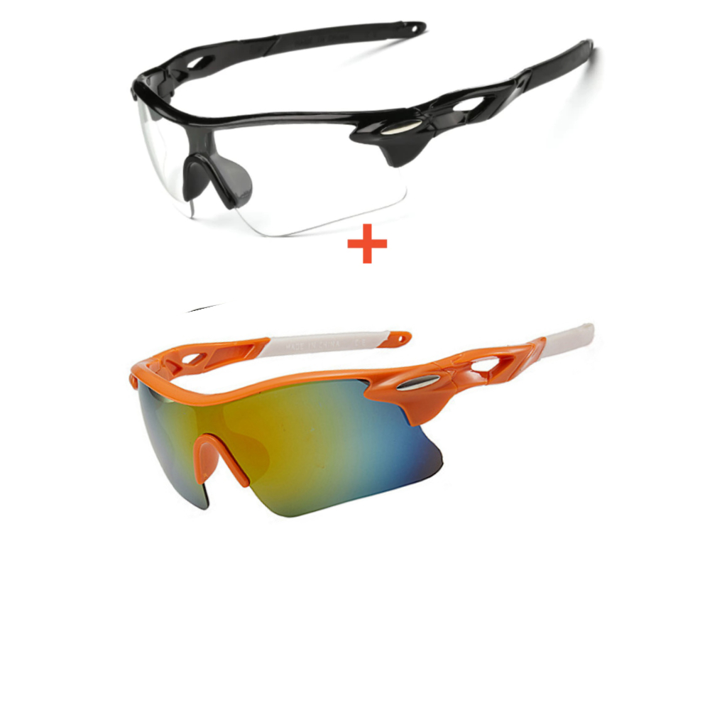 Óculos de Ciclismo Proteção UV 400 MTB Esportivo Espelhado / Bike Corrida Ciclista kit 2pç