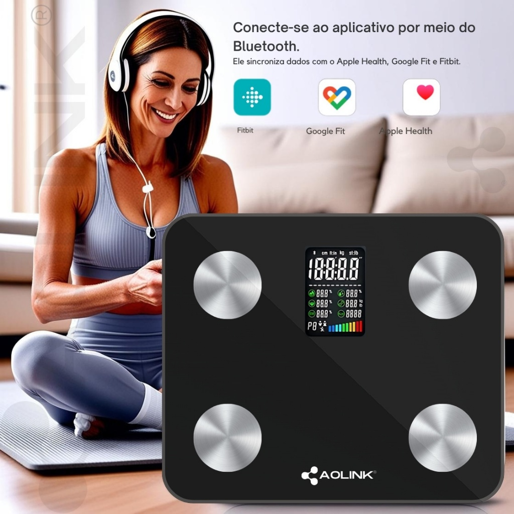 Balança Digital com Bioimpedância até 180kg Aolink A410-B Preta