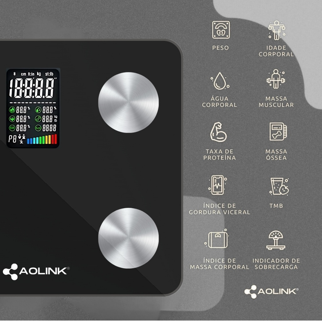 Balança Digital com Bioimpedância até 180kg Aolink A410-B Preta