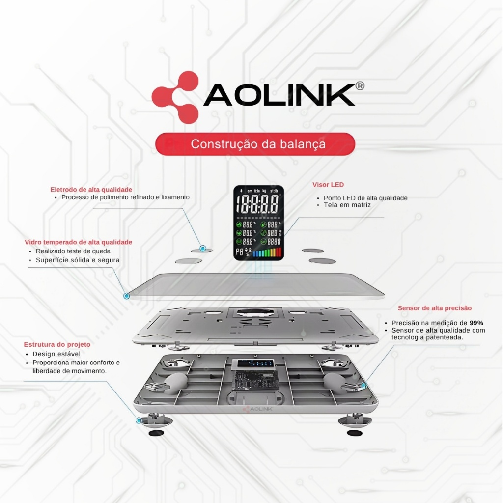 Balança Digital com Bioimpedância até 180kg Aolink A410-B Preta