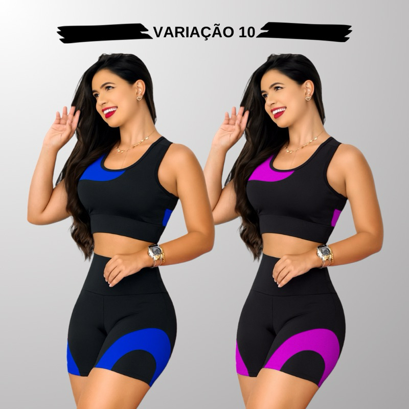 Kit 2 Conjuntos Academia Feminina – Top + Shot Cintura Alta e Modeladora