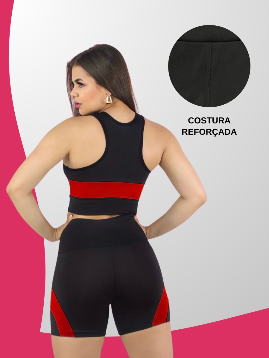 Kit 2 Conjuntos Academia Feminina – Top + Shot Cintura Alta e Modeladora