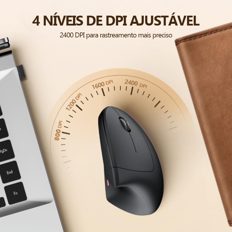2.4GHz sem fio mouse vertical, 6 botões com luz RGB, 1600 DPI ajustável, para computadores e laptops
