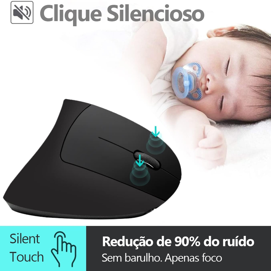2.4GHz sem fio mouse vertical, 6 botões com luz RGB, 1600 DPI ajustável, para computadores e laptops