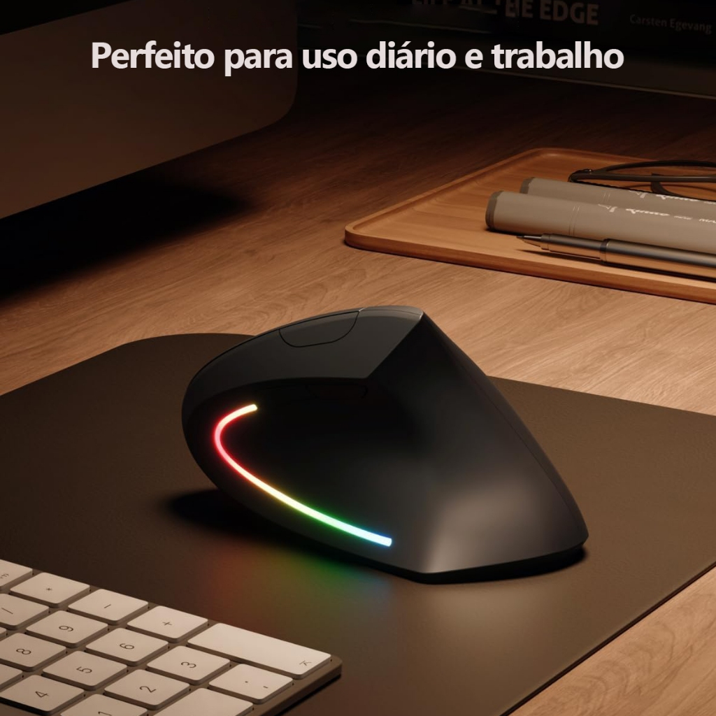 2.4GHz sem fio mouse vertical, 6 botões com luz RGB, 1600 DPI ajustável, para computadores e laptops