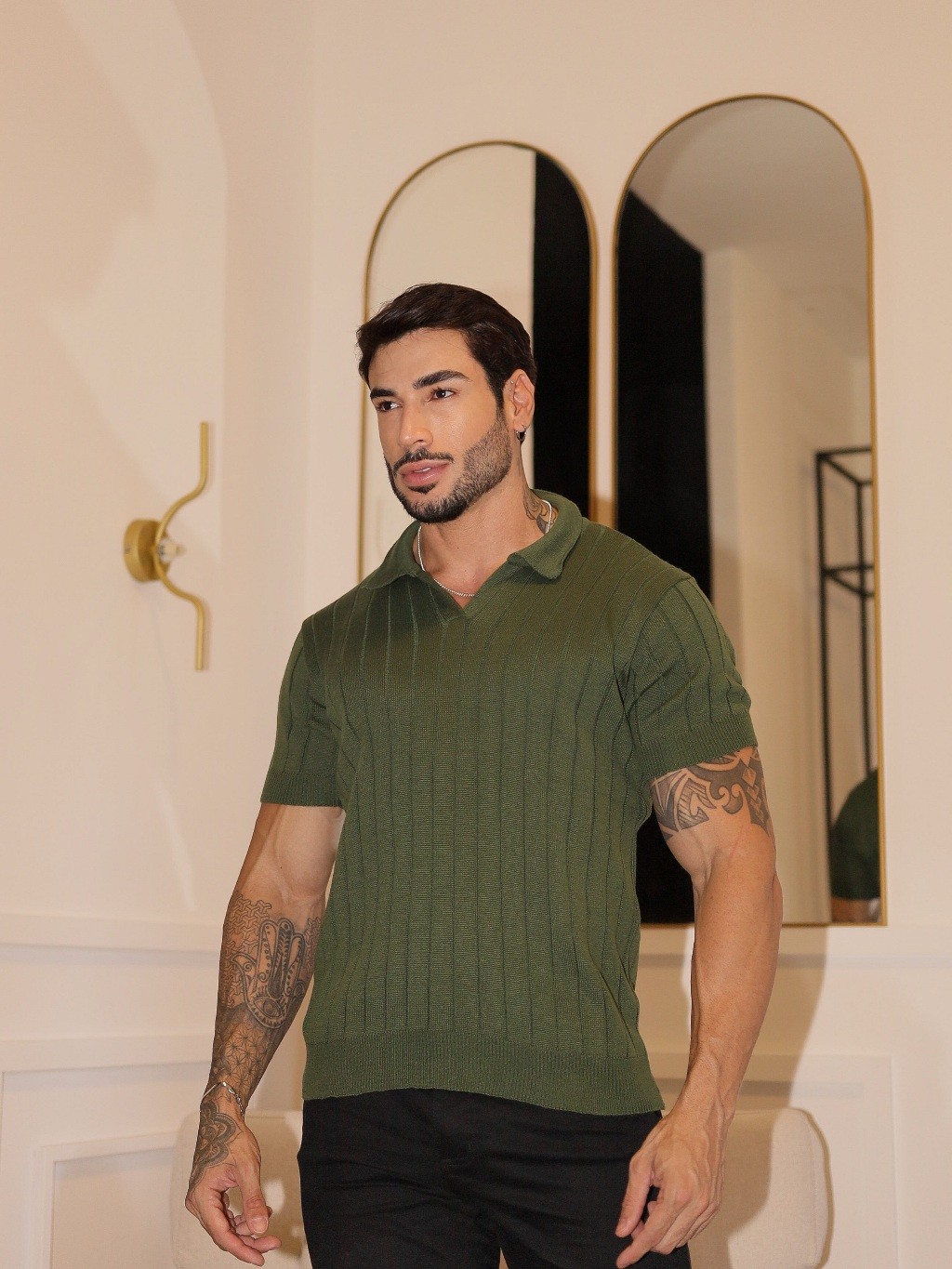 Camisa de tricot gola polo primavera verão masculina alta qualidade