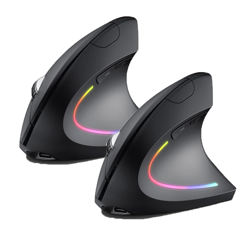 2.4GHz sem fio mouse vertical, 6 botões com luz RGB, 1600 DPI ajustável, para computadores e laptops