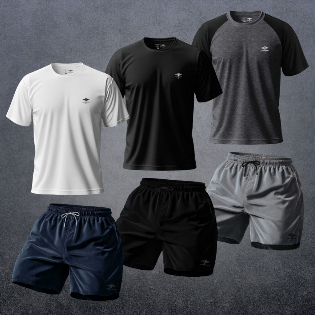 Kit Camisetas Dry Fit Manga Raglan E Shorts Verão P Ao Plus