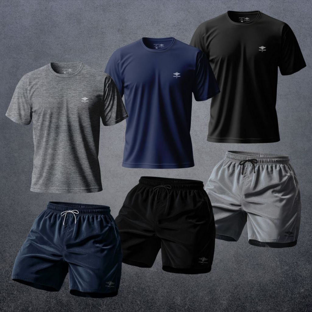 Kit Camisetas Dry Fit Manga Raglan E Shorts Verão P Ao Plus