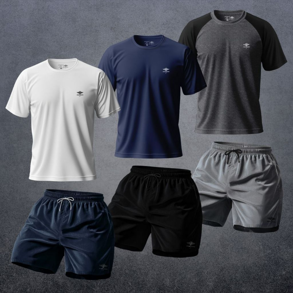 Kit Camisetas Dry Fit Manga Raglan E Shorts Verão P Ao Plus