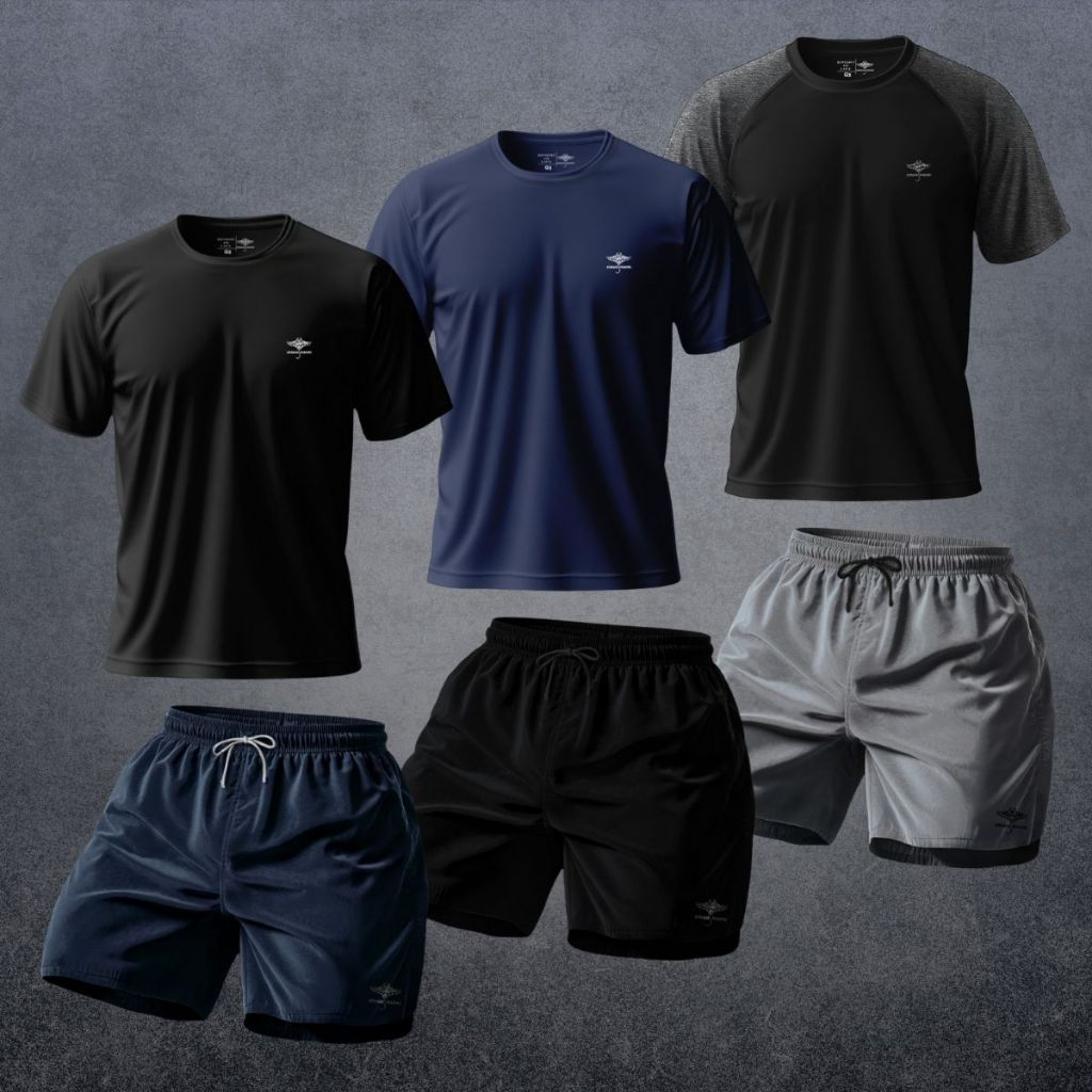 Kit Camisetas Dry Fit Manga Raglan E Shorts Verão P Ao Plus