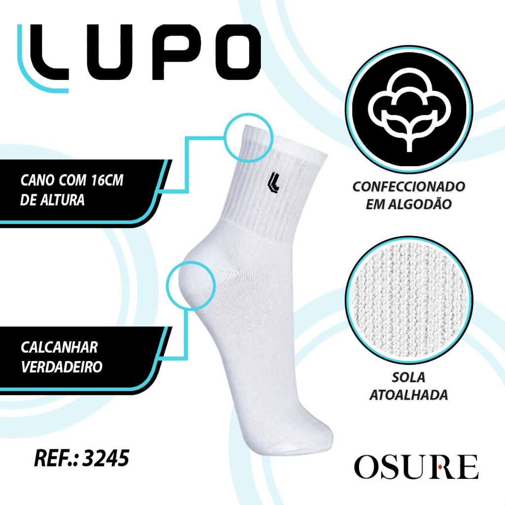 Kit 6 Pares Meias Lupo Cano Médio Alto Longo Masculino Feminina Algodão Original