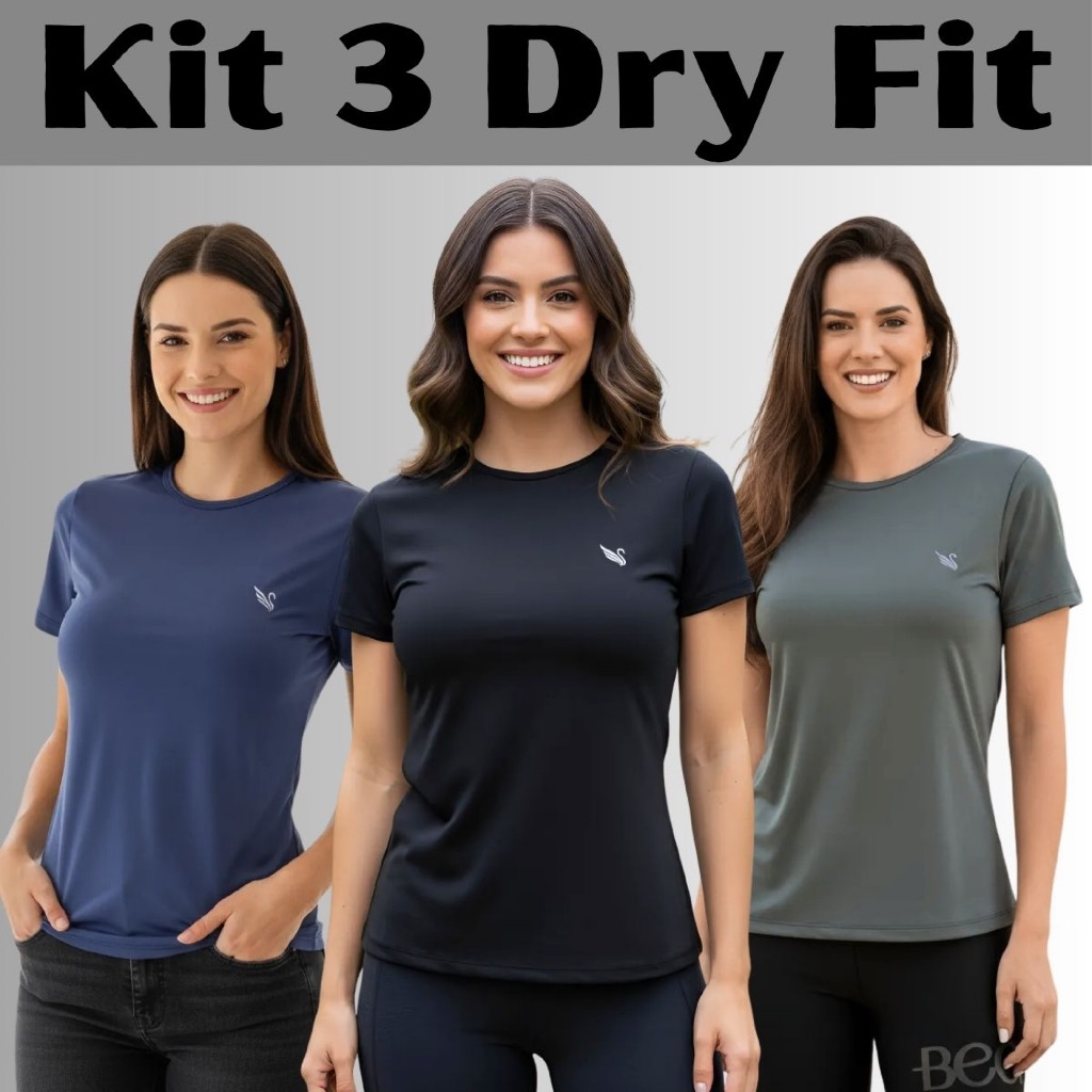 Kit 3 Blusa Feminina Proteção Uv camisas Academia Treino Dry fit P ao G2
