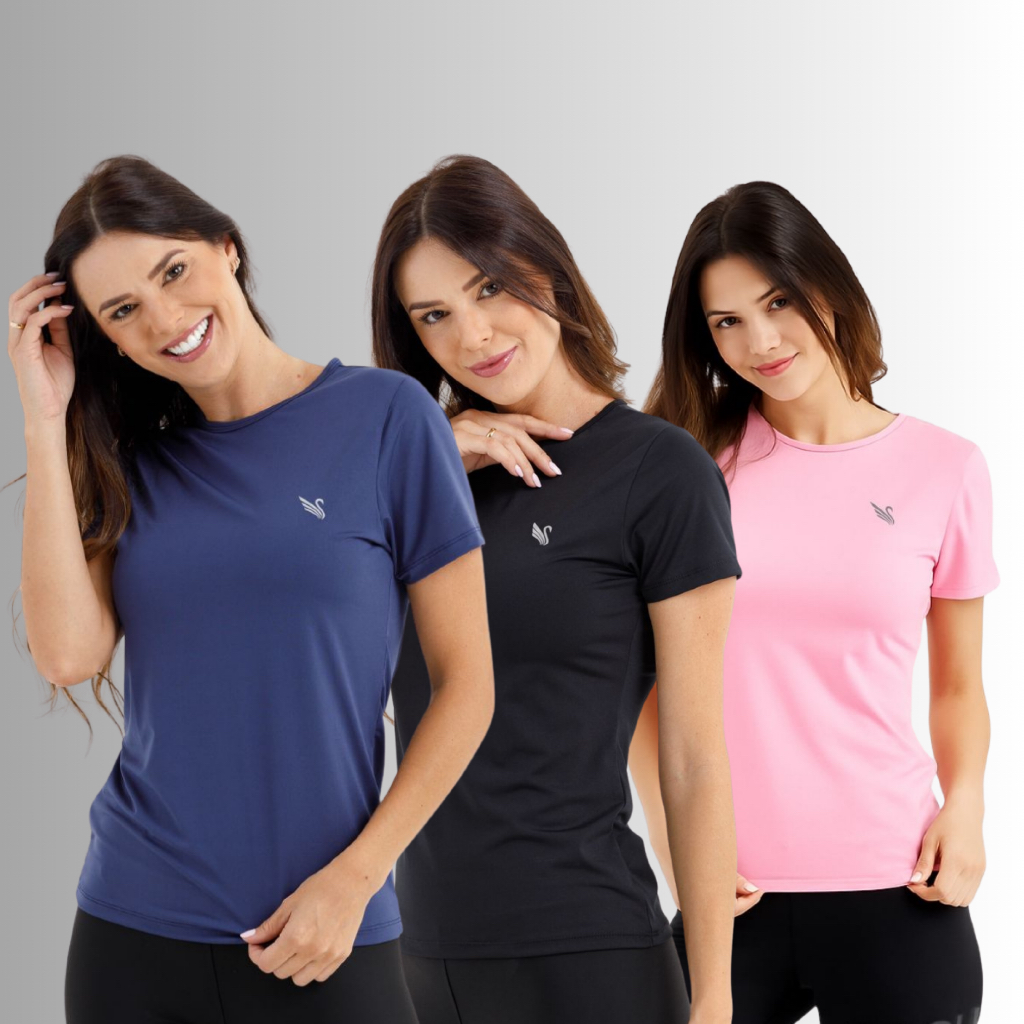 Kit 3 Blusa Feminina Proteção Uv camisas Academia Treino Dry fit P ao G2