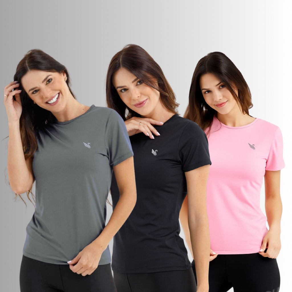 Kit 3 Blusa Feminina Proteção Uv camisas Academia Treino Dry fit P ao G2