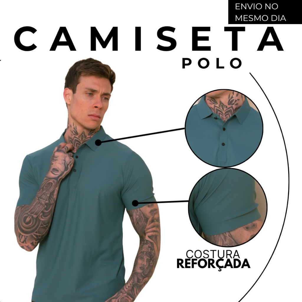 Camisa Polo Poliamida Premium Camiseta Masculina com Gola e Botao Tecido Gelado Elastico Sem Costura