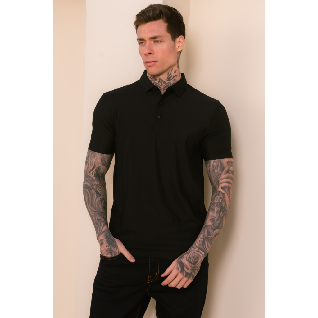 Camisa Polo Poliamida Premium Camiseta Masculina com Gola e Botao Tecido Gelado Elastico Sem Costura