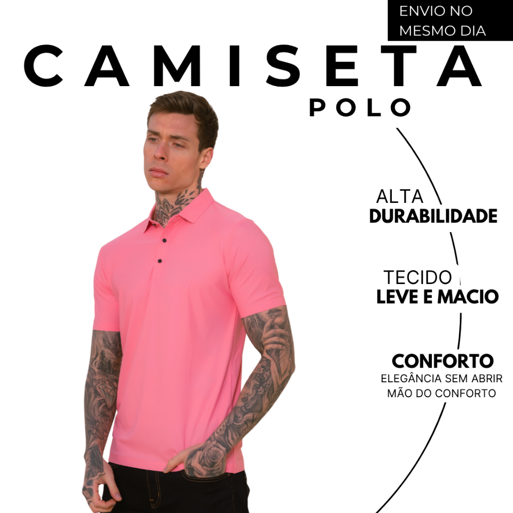 Camisa Polo Poliamida Premium Camiseta Masculina com Gola e Botao Tecido Gelado Elastico Sem Costura