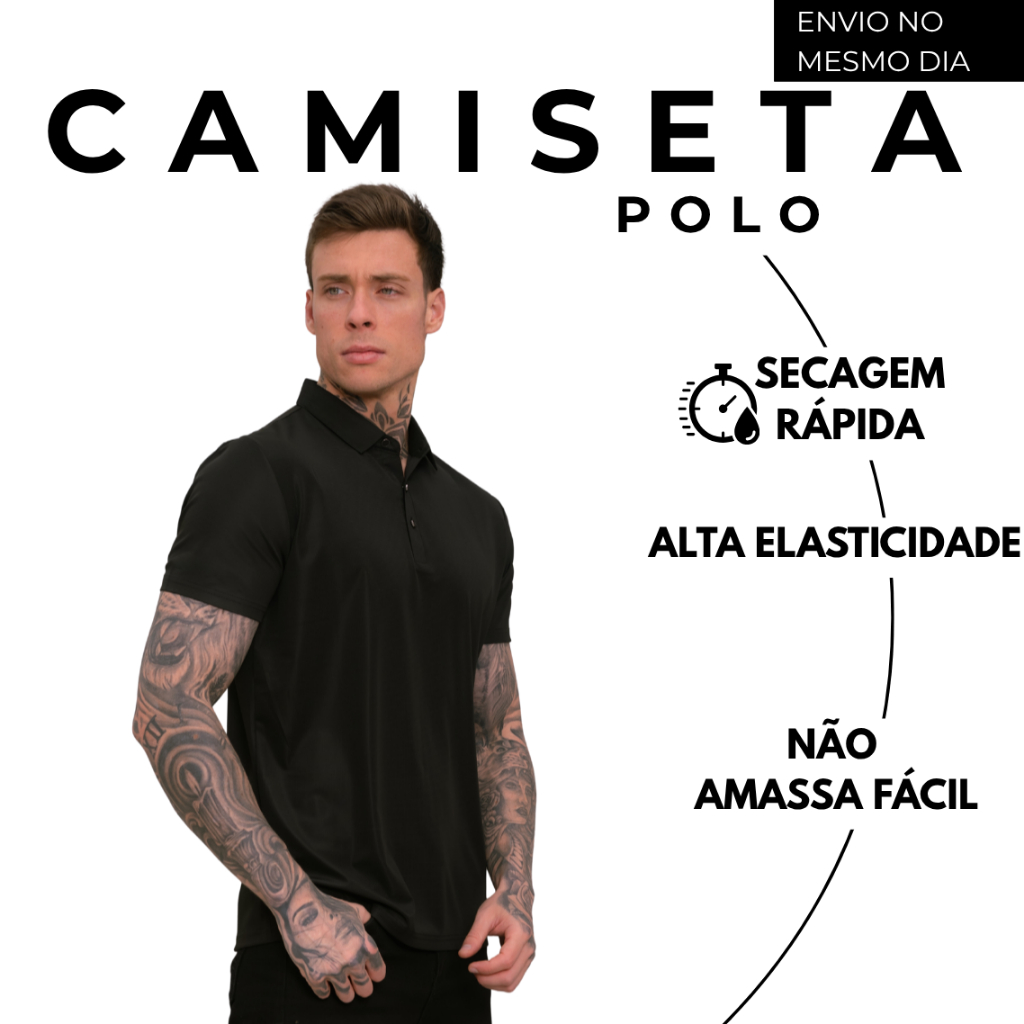 Camisa Polo Poliamida Premium Camiseta Masculina com Gola e Botao Tecido Gelado Elastico Sem Costura