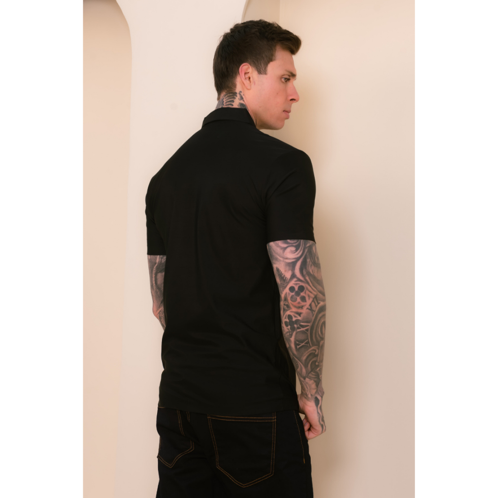Camisa Polo Poliamida Premium Camiseta Masculina com Gola e Botao Tecido Gelado Elastico Sem Costura