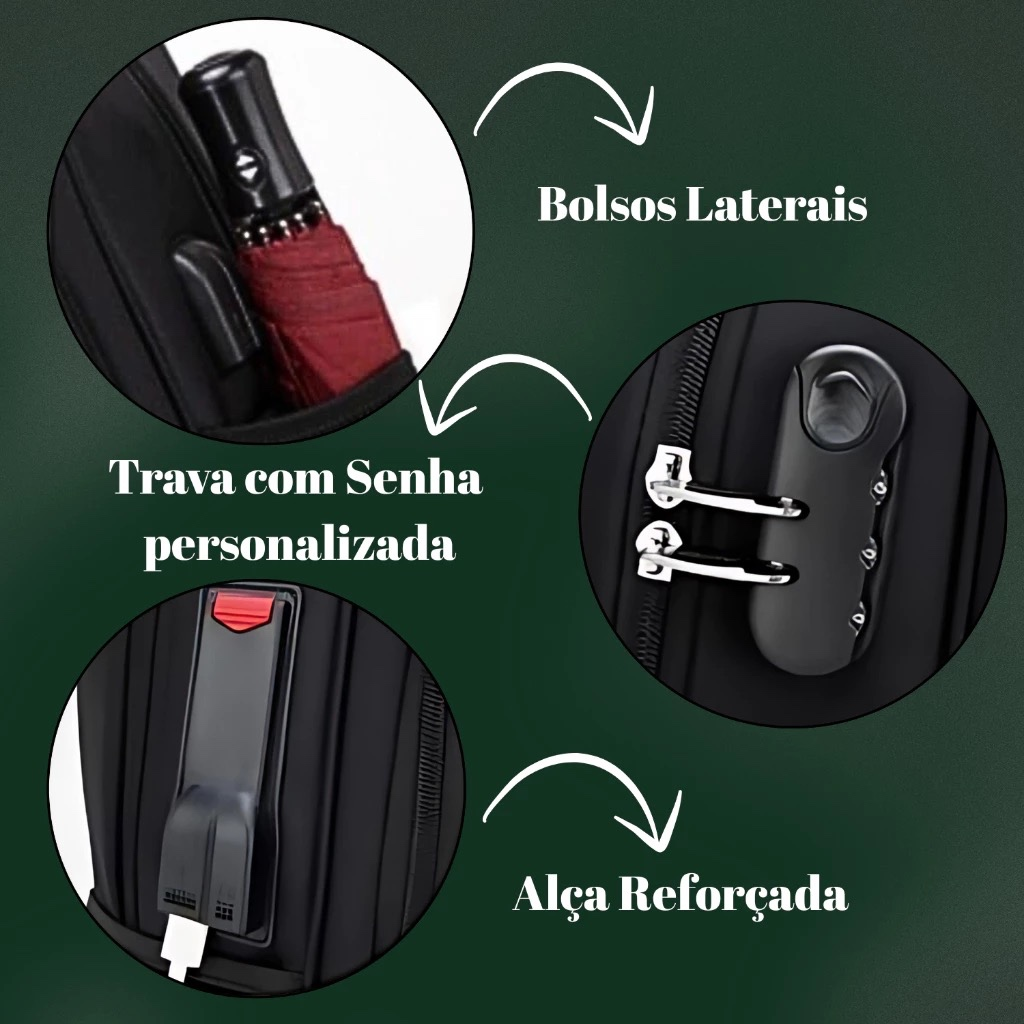 Mochila Masculina Feminina Escolar Faculdade Bolso Antifurto Nas Costas Resistente Cadeado Saída USB