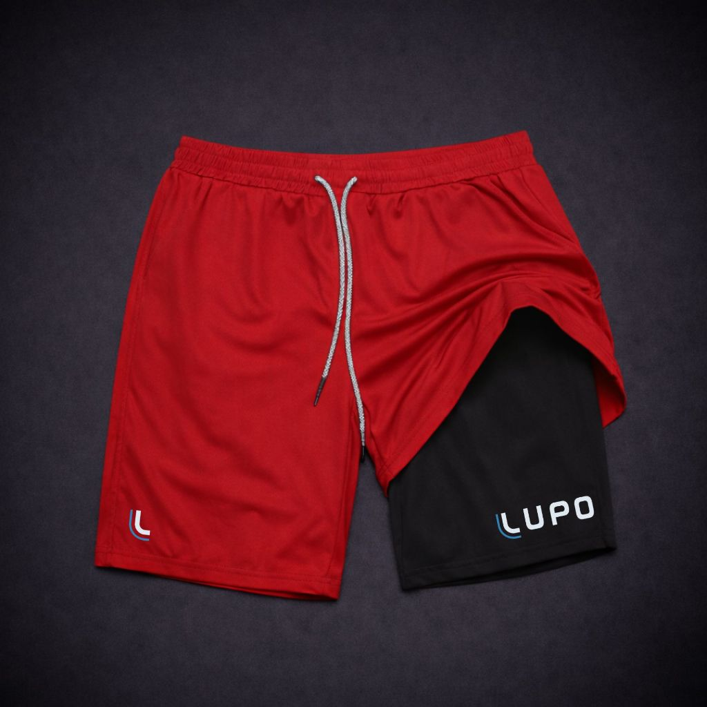 Shorts Masculino LUP0 2 em 1 -DRY Fit com Bolso e Compressão, Ideal para Academia, Corrida, Treino