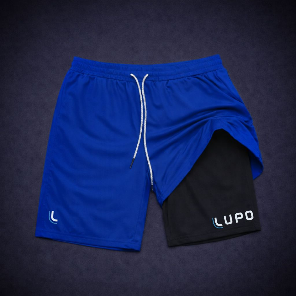 Shorts Masculino LUP0 2 em 1 -DRY Fit com Bolso e Compressão, Ideal para Academia, Corrida, Treino