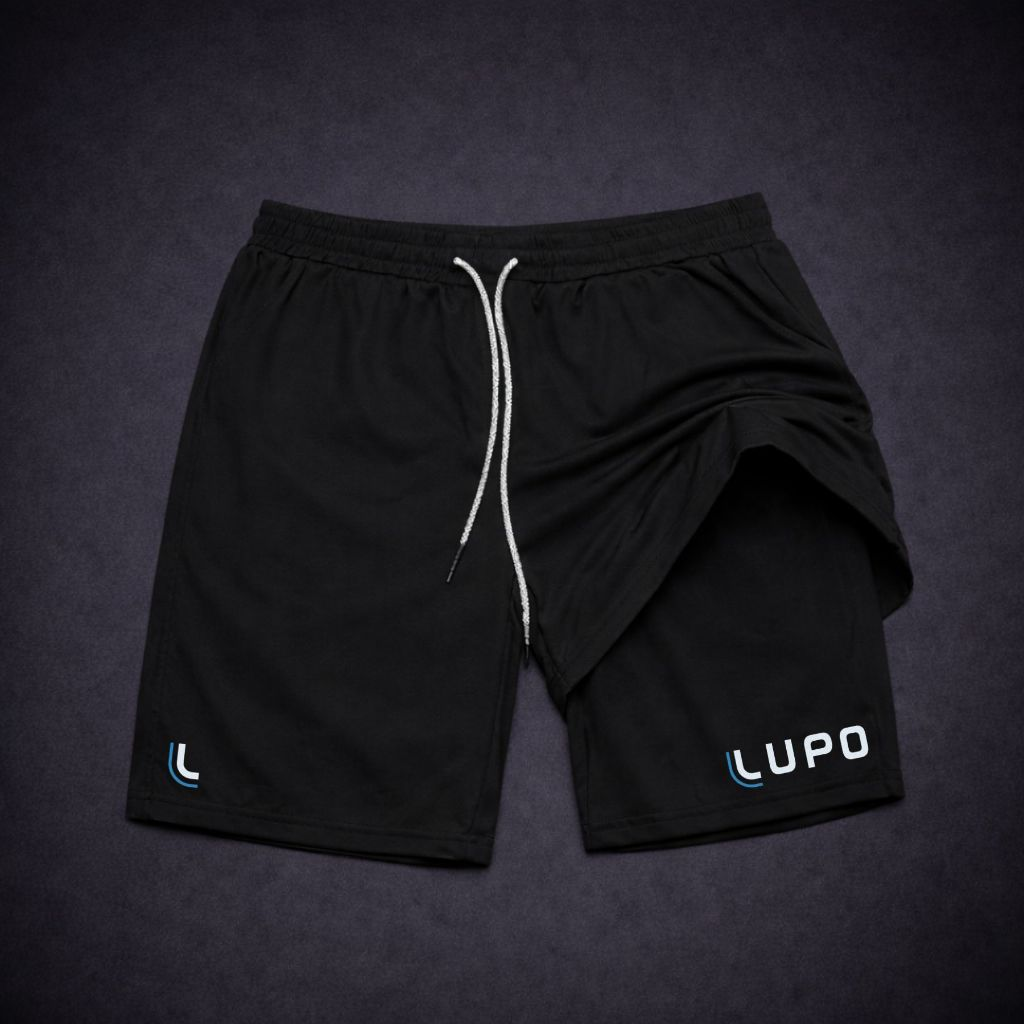Shorts Masculino LUP0 2 em 1 -DRY Fit com Bolso e Compressão, Ideal para Academia, Corrida, Treino