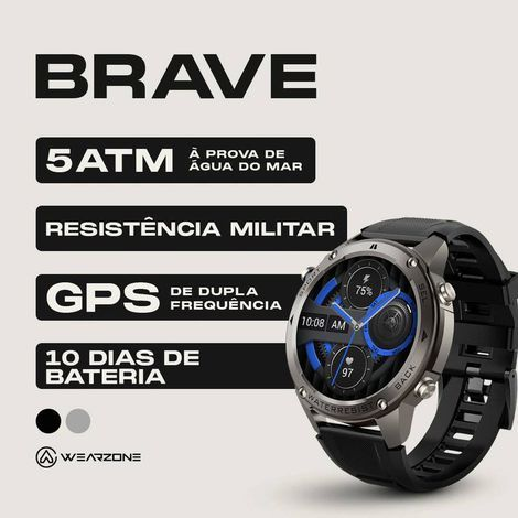 Smartwatch Brave Wearzone | Prova D'água 50m | GPS | Strava | Bateria 10 Dias